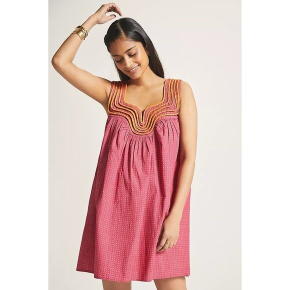 Anthropologie Woman’s Dress Let Me Be Swing Sz Medium Tunic Pink Vacation Casual - Picture 1 of 11